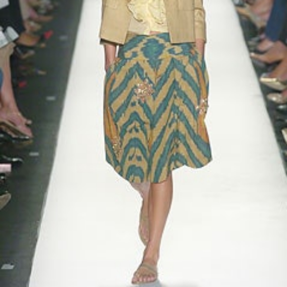 $2,900 OSCAR DE LA RENTA EXCLUSIVE SILK BEAD ESTABLISHED IKAT RUNWAY SKIRT US 4